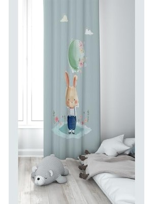 Pratik Ev Su Yeşili Tavşan Desenli Bebek ve Çocuk Odası Fon Perdesi, 140 x 200, FONPRD11, Mavi-Sarı