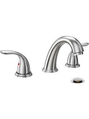 Pratik Ev 2 Kulp 3 Delikli Güverte Montajlı Yaygın Banyo Bataryası, Fırçalanmış Nikel, Paslanmaz Çelik Açılır Tahliye, WF008-5-BN
