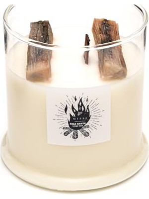 Pratik Ev Palo Santo Kokulu Vegan Mum, Büyük Üfleme Cam, Ahşap Fitil, 380 G