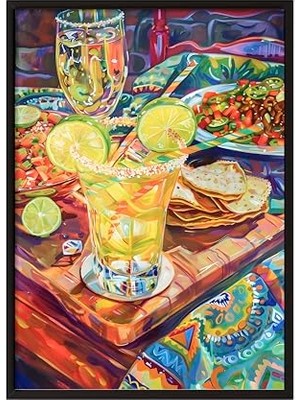 Pratik Ev Zestia Siyah Çerçeveli Tablo; Kokteyl Bardağı, Limonlu Içecek, Canlı Masa Detayı Poster No: 106666 50 x 70