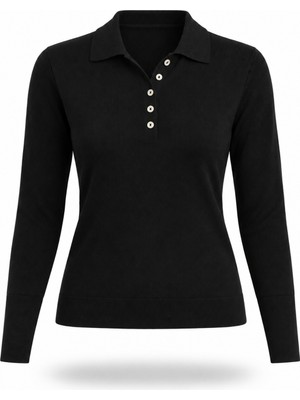 5in1Canpolat Siyah Polo Yaka Lyocell Iplik Triko