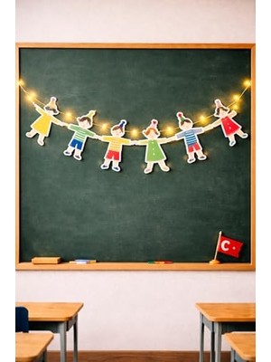 Pratik Ev 23 Nisan Dekoratif Süsü, Elele Tutuşan Çocuklar, Renkli 3 Metre LED