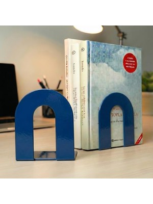 Pratik Ev Mavi Dekoratif Metal Kitap Tutucu, 2'li Set