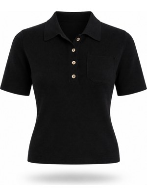 5in1Canpolat Siyah Polo Yaka Düğmeli Kısa Kol Triko 140796