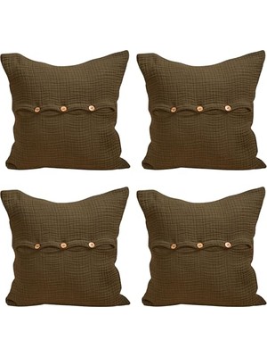 Pratik Ev Lüks Müslin Dekoratif Yastık Kılıfları 4 Adet Set 45X45 cm 100% Pamuk 4-Katlı Muslin Kumaş Haki Yeşil