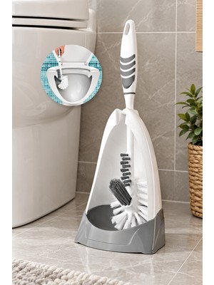 Destpak 3 Fonksiyonlu Wc Klozet Fırçası - 3 Fırçalı Tek Saplı 3 Açılı Temizlik - Klozet Dip Köşe Temizlik Fırçası - Hela Fırça