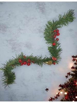 Pratik Ev Yeşil Garland, Meyveli Palamut ve Çam Dalı Dekoru, 50 cm