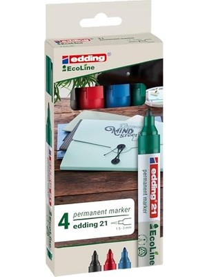 Pratik Ev 21 Ecoline Permanent Markör, 4'lü Set, Karışık Renkler, Yuvarlak Uç, Yeniden Doldurulabilir