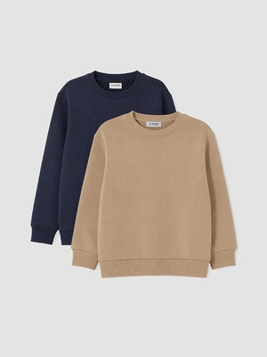 Lc Waikiki Yeni Sezon Bej Bisiklet Yaka Erkek Çocuk Sweatshirt 2'li