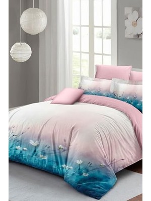 Pratik Ev Çift Kişilik Özel Dokuma Pamuk Saten 3D Digital Soft Blue, 8682811823683HF