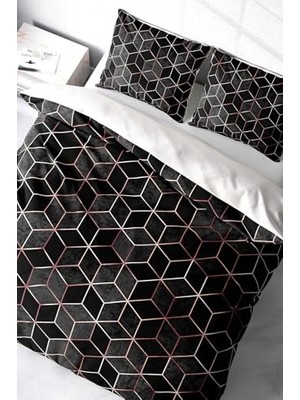 Pratik Ev Gold Cube 3D Pamuk Saten Çift Kişilik Nevresim Takımı, MONOHOME19662
