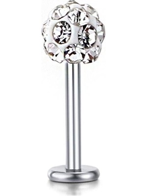 Pratik Ev Gri Taşlı Çelik Tragus Helix Piercing, 8 mm