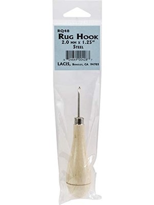 Pratik Ev RQ48-2 Primitive Halı Kancası, Ahşap Saplı Çelik, 2 mm x 1,25 mm