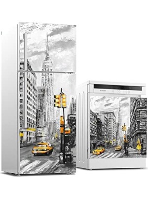 Pratik Ev Buzdolabı ve Bulaşık Makinesi Beyaz Eşya Sticker Kaplama, New York Yağlıboya