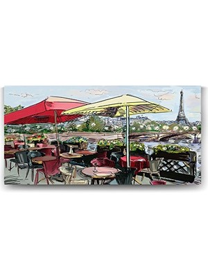 Pratik Ev Eyfel Cafe Manzarası Reprodüksiyon Tablo, 160X80 cm