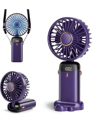 Pratik Ev Taşınabilir El Vantilatörü, Tip-C Şarj Edilebilir, LED Ekranlı 4000 Mah Pille Çalışan Fan, 90° Katlanır, 5 Hızlı Rüzgar, Elde Taşınabilir/boyun/masa 3'ü 1 Arada Kişisel Küçük Fan, Kadınlar Için