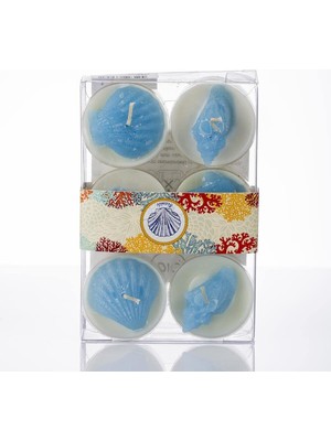 Pratik Ev Marin 6'lı Dekorlu Ocean Kokulu Mavi Tealight Mum Seti