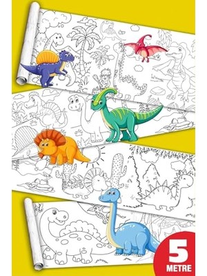 Pratik Ev Sinaticaret Dinazorlar Devri Boyama Kağıdı Rulosu, Çocuklar Için Eğitici ve Eğlenceli Aktivite, 5 Metre x 45 Cm, Sevimli Dinazorlar Temalı