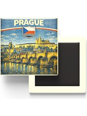 Pratik Ev Retro Çekya Prag Şehri Temalı Vintage Buzdolap Magneti, 9x9 cm