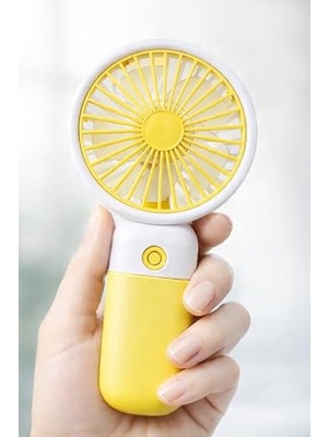 Pratik Ev Standlı 3 Mod Şarjlı El Fanı 3 Kademe Seyahat Masaüstü Vantilatör Taşınabilir Mini Fan F139 (Sarı)