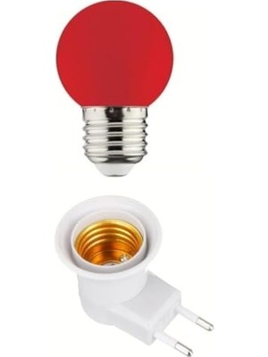Pratik Ev Açma Kapama Anahtarlı Duy Fişli + 1W Tasarruflu Renkli E27 LED Gece Lambası Kırmızı