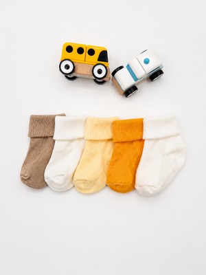 Karamila 5’li Pamuklu Bebek Çorap Seti Unisex -  Turuncu Set