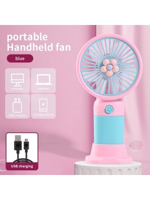Pratik Ev Çiçek Tasarımlı Taşınabilir Şarjlı Mini El Fanı, Pembe/mavi, DD5017APM