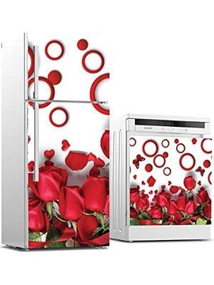 Pratik Ev Buzdolabı ve Bulaşık Makinesi Beyaz Eşya Sticker Kaplama, Kırmızı Güller Daire
