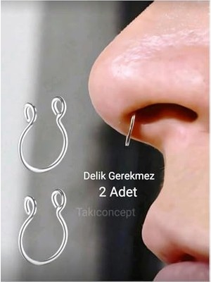 Pratik Ev Gri Çelik Deliksiz Septum Fake Piercing, 2 Adet