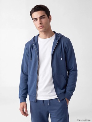 Lc Waikiki Yeni Sezon Lacivert Kapüşonlu Erkek Fermuarlı Sweatshirt
