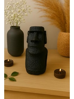 Pratik Ev Siyah Moai Paskalya Adası Biblo Heykeli 12 x 4