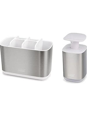 Pratik Ev 2 Parçalı Paslanmaz Çelik Lavabo Seti, Diş Fırçası Tutucu ve Sabun Pompası