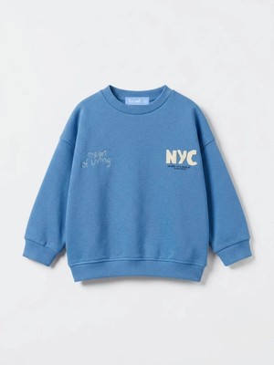 La'ciel Paris Laciel Prs Çocuk Mavi Nyc Baskılı %100 Pamuk Sweatshirt