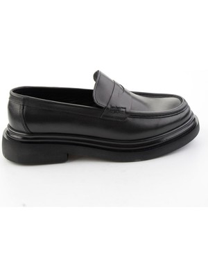Bambi Siyah Antik Hakiki Deri Erkek Loafer Ayakkabı E01820604841