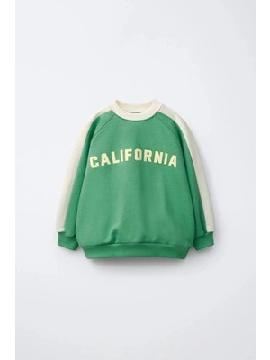 La'ciel Paris Laciel Prs Çocuk Yeşil California Baskılı %100 Pamuk Sweatshirt