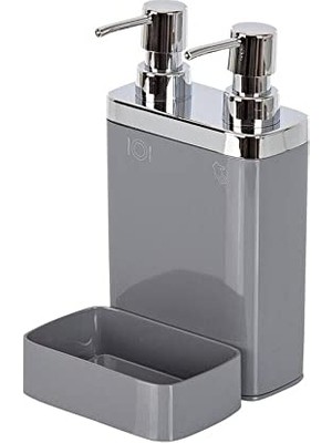 Pratik Ev Viva 2'li Sıvı Sabunluk, Süngerli, 0,3 L ve 0,6 L Hacim, 12.5 x 13.5 x 22 Cm, Gri (M-E10-07)