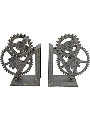 Pratik Ev QH9631 Endüstriyel Dişli Steampunk Dekor Kitap Destekleri, 38 Cm, Ikili Set, Çok Renkli