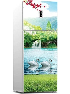 Pratik Ev Şelale Kuğu Desenli Buzdolabı Sticker Kaplama Etiketi