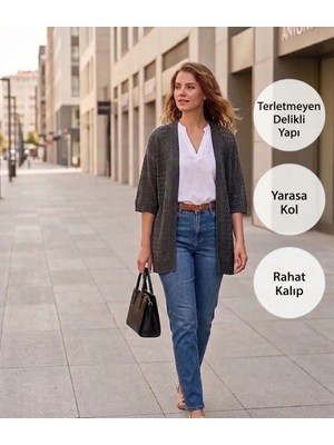 Urumday Triko Delikli Düğmesiz Bedensiz Hırka