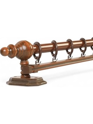 Pratik Ev Ceviz Tek Raylı Ahşap Rustik Perde Askısı (250 Cm)