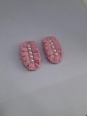 Pratik Ev El Yapımı Inci Detaylı Pembe Rengi Örgü Saç Tokası, 2 Adet