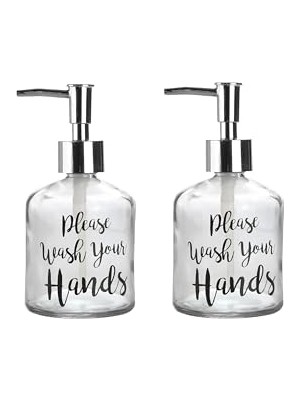 Pratik Ev Cam Sıvı Sabunluk Banyo Seti, 2 Adet, Yazılı Model, 300 Ml, 7,6X15,5 cm