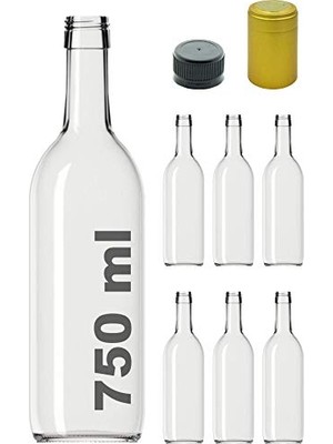 Pratik Ev 750 ml Şeffaf Boş Cam Şişe, Sızdırmaz Kapaklı ve Kapüşonlu, 6 Adet