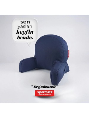 Xpermate Kolçaklı Okuma Yastığı Sırt Minderi TV İzleme Yastığı Bel Destek Ergonomik Fermuarlı Yastık Lacivert
