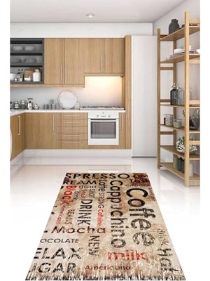 Pratik Ev Carmine CARPET(2719) Dijital Baskılı Dekoratif Yıkanabilir Kaymaz Taban Mutfak Halısı Kahverengi 120 x 300