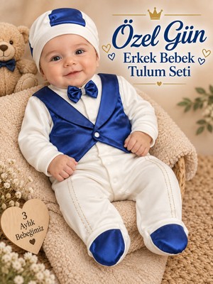 Sönmez Bebe Erkek Bebek Yelekli Papyonlu Tulum Seti – Yenidoğan Mevlütlük Özel Gün Takımı/bebek Hediyelik
