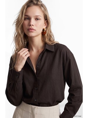 Lc Waikiki Yeni Sezon Kahverengi Oversize Poplin Kadın Gömlek