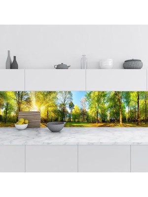 Pratik Ev Mutfak Tezgah Arası Folyo Fayans Kaplama Folyosu Bahar Manzarası 60X300 cm