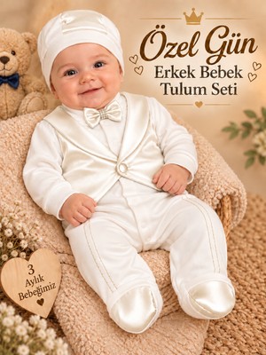 Sönmez Bebe Erkek Bebek Yelekli Papyonlu Tulum Seti – Yenidoğan Mevlütlük Özel Gün Takımı/bebek Hediyelik