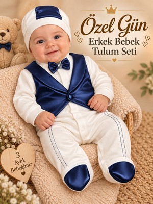 Sönmez Bebe Erkek Bebek Yelekli Papyonlu Tulum Seti – Yenidoğan Mevlütlük Özel Gün Takımı/bebek Hediyelik